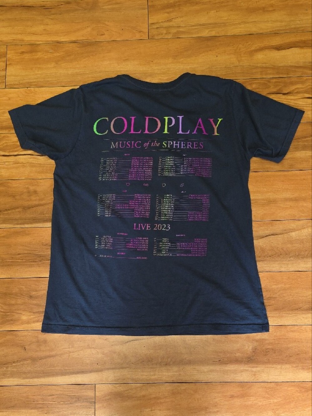 Coldplay Music of the Spheres 2023 World Tour T-Shirt Size S Dark Grey